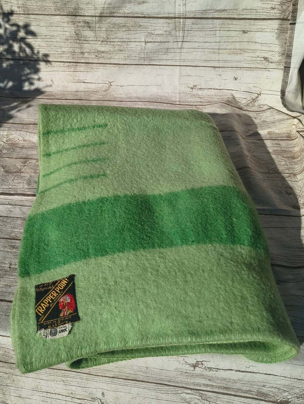 Vintage Trapper Point 4 Point Green Wool Blanket